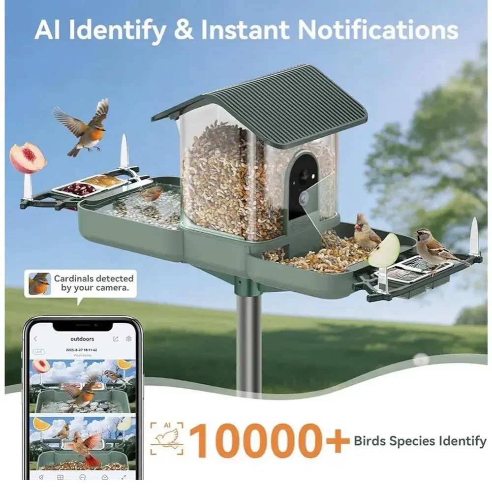 KUIKEO Bird Feeder with Camera WiFi Dual Lens HD Video Bird Bath NEW